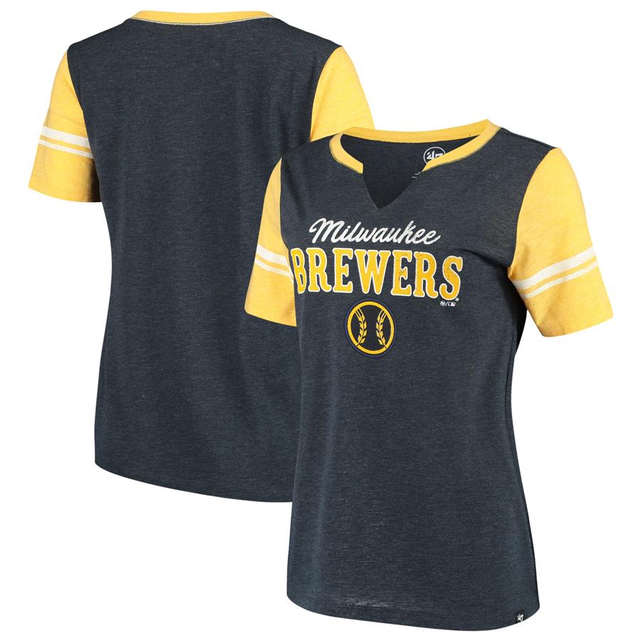 Milwaukee Brewers '47 Women's Match Tri-Blend Notch Neck T-Shirt - Navy
