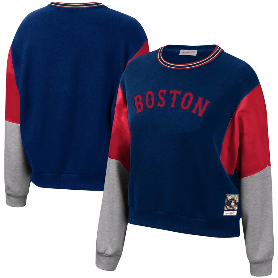 Boston Red Sox Mitchell & Ness Women's Color Block Sweatshirt - Navy