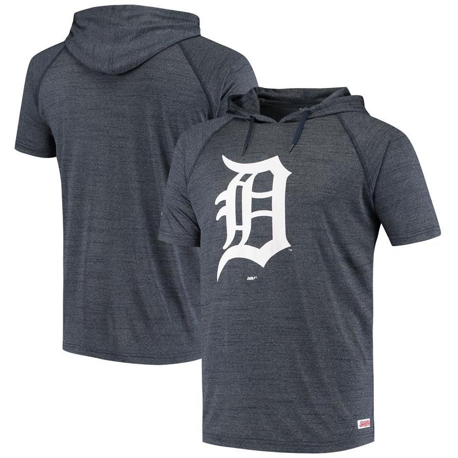 Detroit Tigers Stitches Raglan Short Sleeve Pullover Hoodie - Heathered Navy
