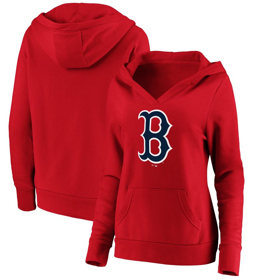Boston Red Sox Fanatics Branded Women's Official Logo Crossover V-Neck Pullover Hoodie - Red