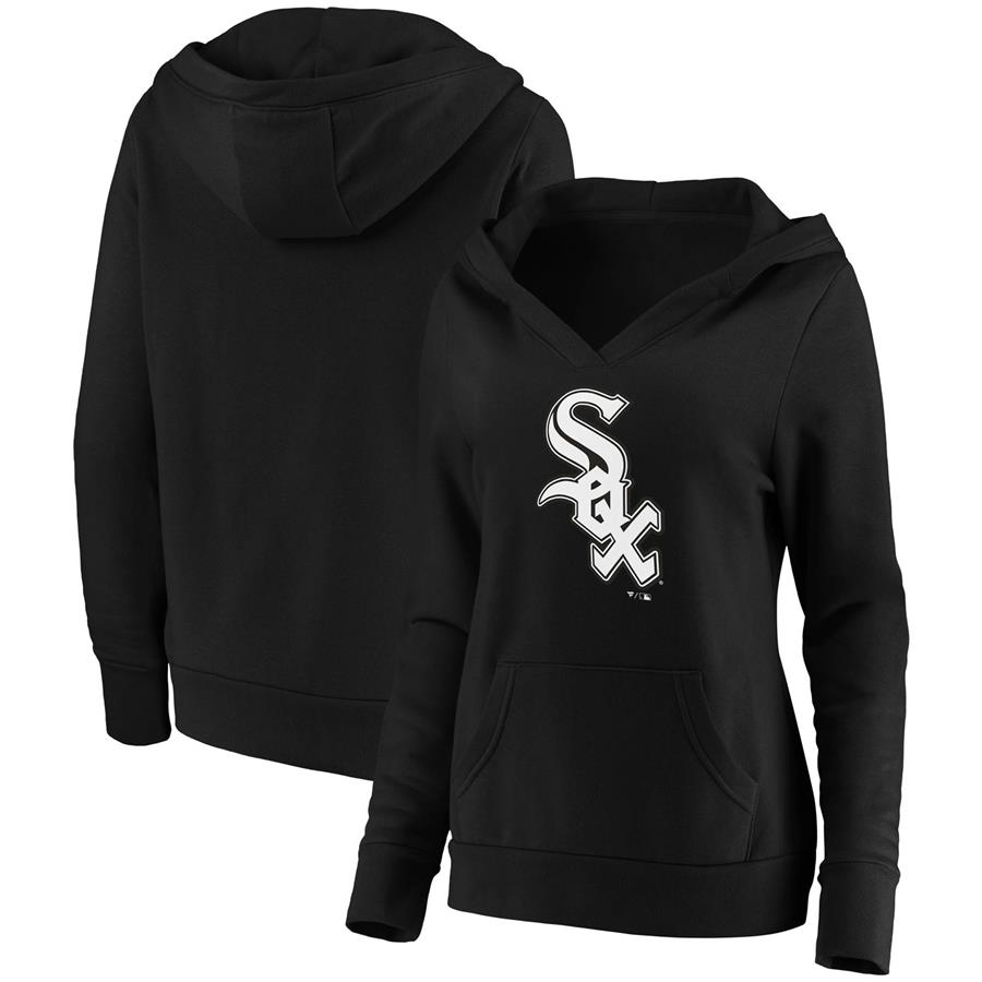 Женское худи с V-вырезом Chicago White Sox Fanatics Branded Official Logo Crossover (чёрный)