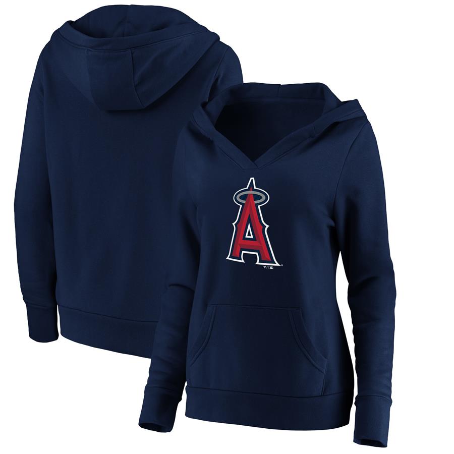 Los Angeles Angels Fanatics Branded Women's Official Logo Crossover V-Neck Pullover Hoodie - Navy