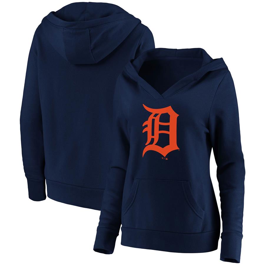 Detroit Tigers Fanatics Branded Women's Official Logo Crossover V-Neck Pullover Hoodie - Navy