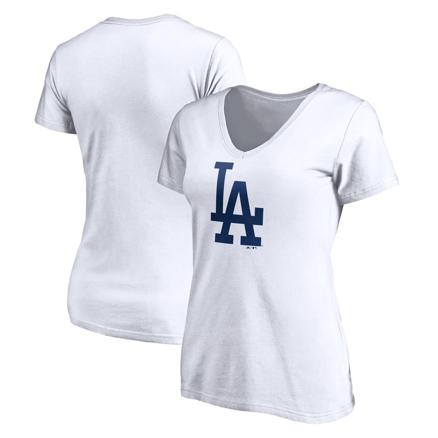 Los Angeles Dodgers Fanatics Branded Women's Core Official Logo V-Neck T-Shirt - White