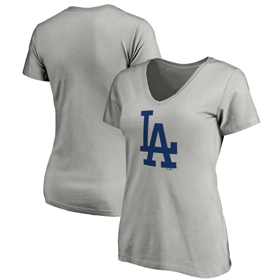 Los Angeles Dodgers Fanatics Branded Women's Core Official Logo V-Neck T-Shirt - Heathered Gray