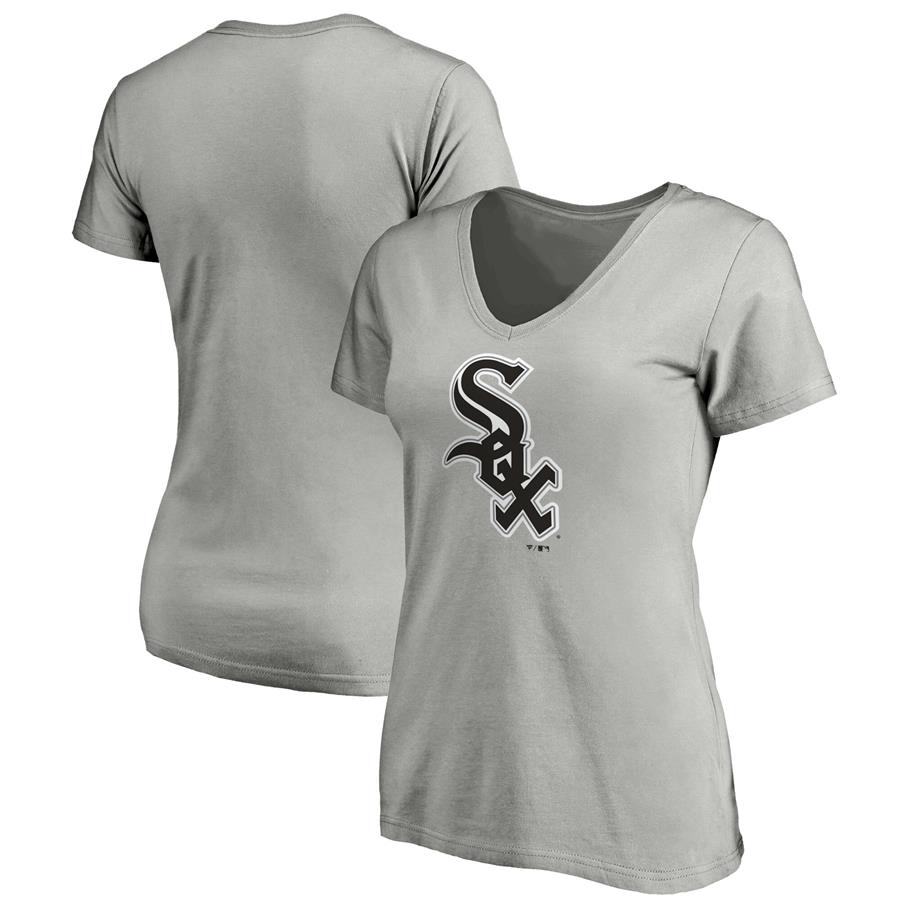 Женская футболка с V-вырезом Chicago White Sox Fanatics Branded Core Official Logo (серый меланж)