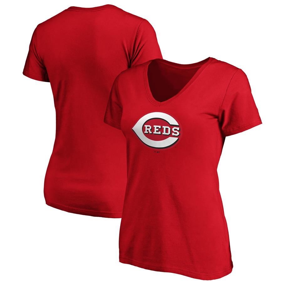 Cincinnati Reds Fanatics Branded Women's Core Official Logo V-Neck T-Shirt - Red
