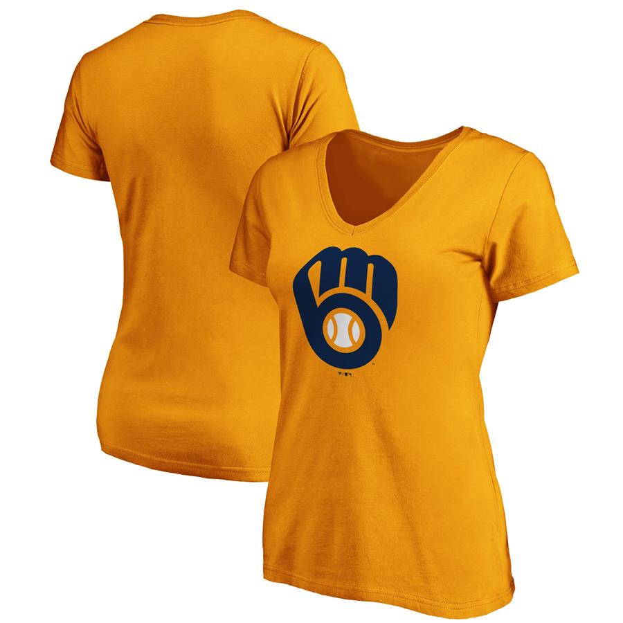 Milwaukee Brewers Fanatics Branded Women's Core Official Logo V-Neck T-Shirt - Gold