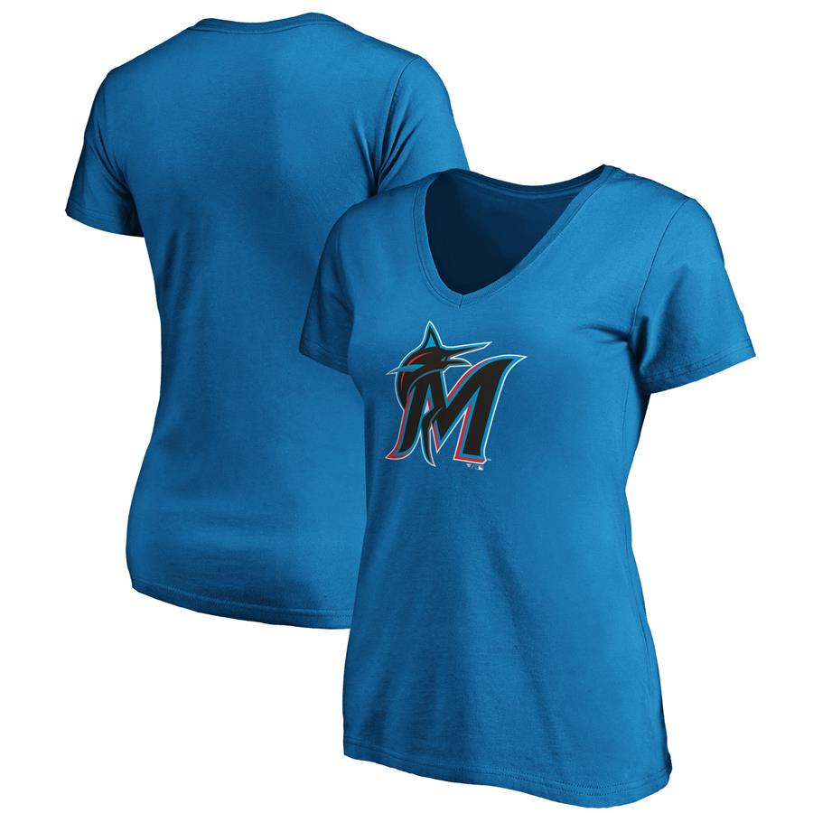 Miami Marlins Fanatics Branded Women's Core Official Logo V-Neck T-Shirt - Blue