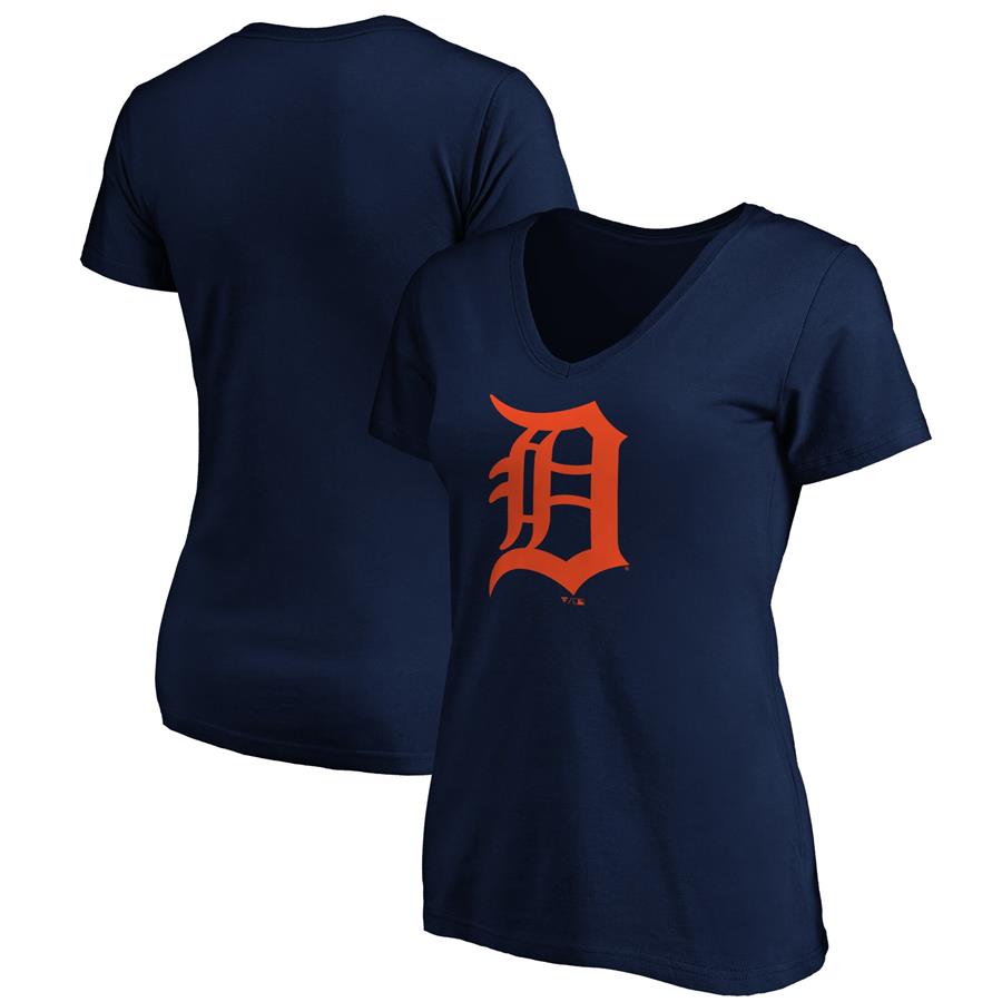 Detroit Tigers Fanatics Branded Women's Core Official Logo V-Neck T-Shirt - Navy