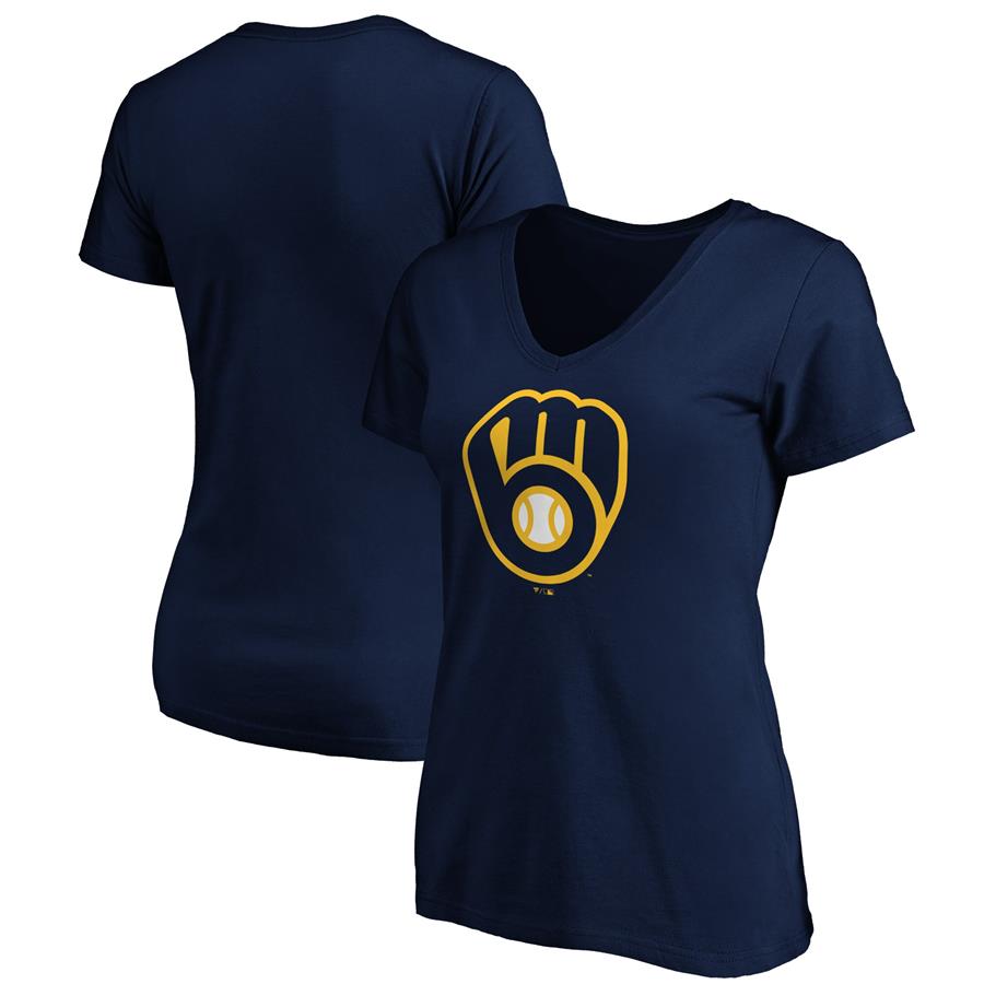 Milwaukee Brewers Fanatics Branded Women's Core Official Logo V-Neck T-Shirt - Navy
