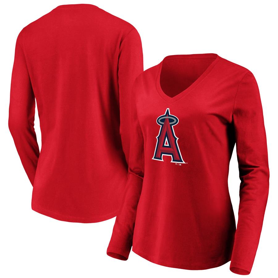 Los Angeles Angels Fanatics Branded Women's Official Logo Long Sleeve V-Neck T-Shirt - Red
