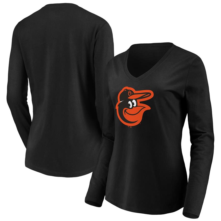 Baltimore Orioles Fanatics Branded Women's Official Logo Long Sleeve V-Neck T-Shirt - Black
