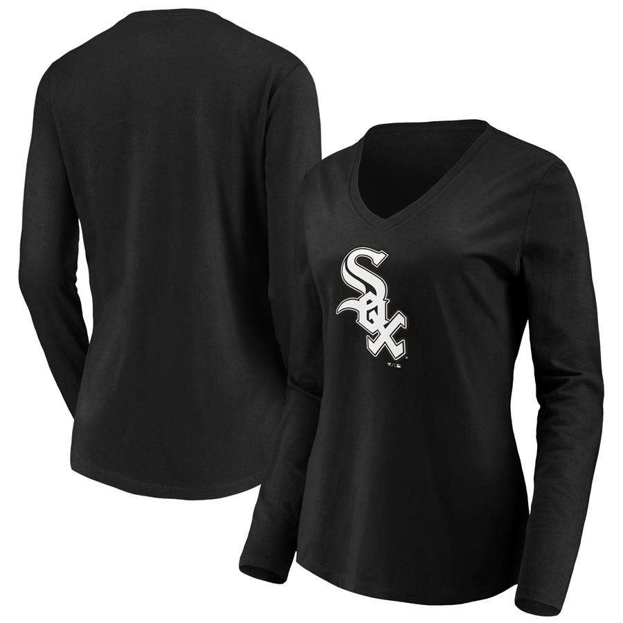 Женский лонгслив с V-вырезом Chicago White Sox Fanatics Branded Official Logo (чёрный)