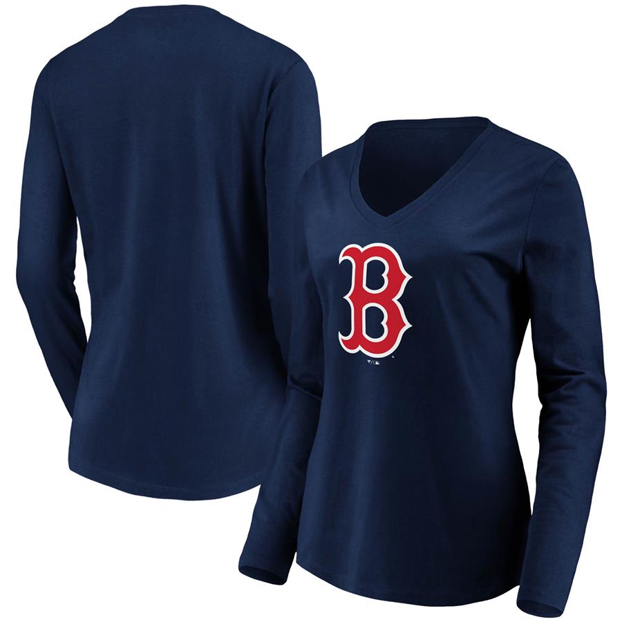 Boston Red Sox Fanatics Branded Women's Official Logo Long Sleeve V-Neck T-Shirt - Navy
