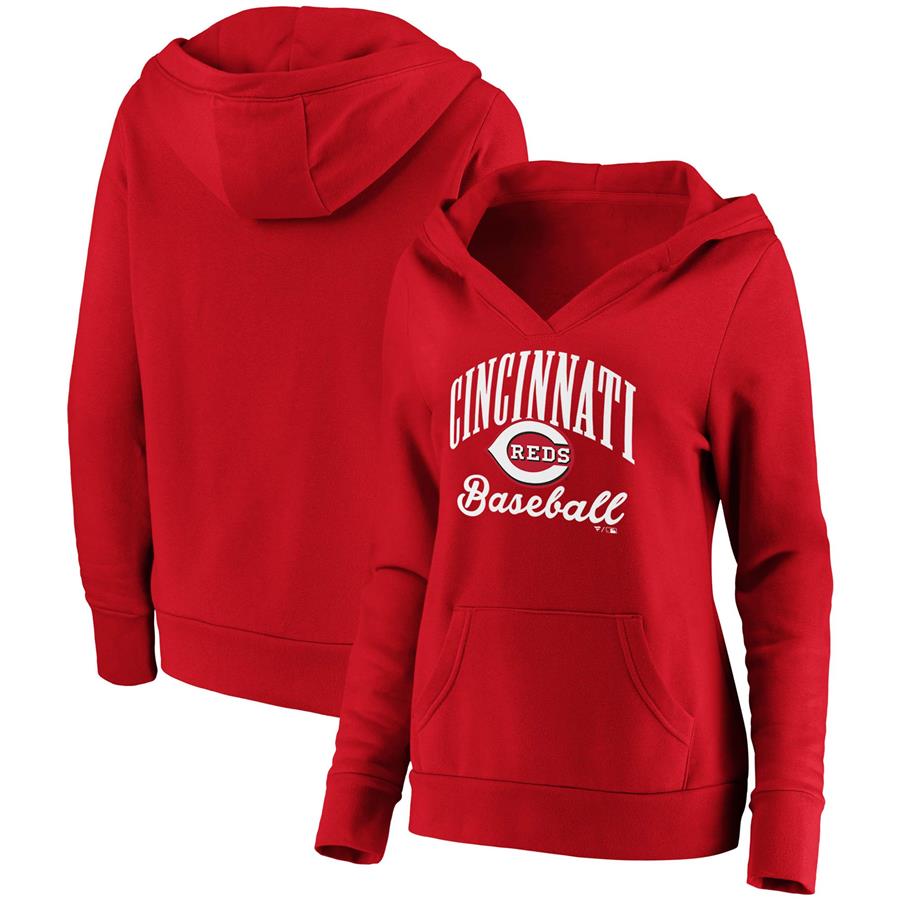 Cincinnati Reds Fanatics Branded Women's Victory Script Crossover Neck Pullover Hoodie - Red