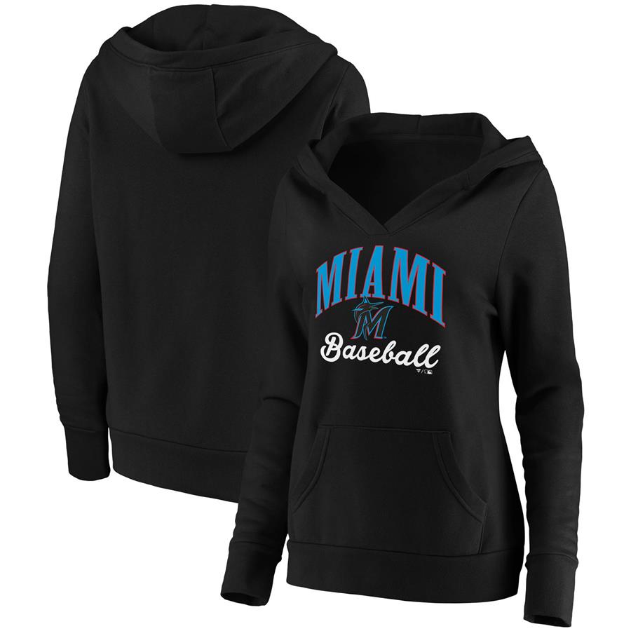 Miami Marlins Fanatics Branded Women's Victory Script Crossover Neck Pullover Hoodie - Black