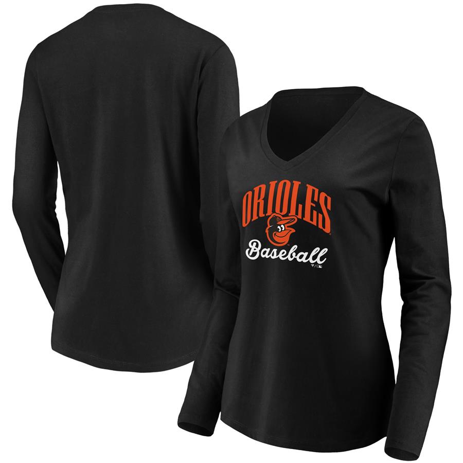 Baltimore Orioles Fanatics Branded Women's Victory Script V-Neck Long Sleeve T-Shirt - Black