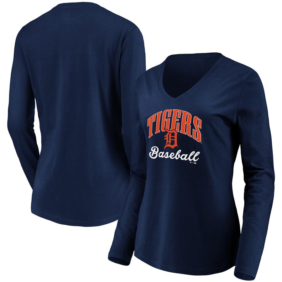 Detroit Tigers Fanatics Branded Women's Victory Script V-Neck Long Sleeve T-Shirt - Navy