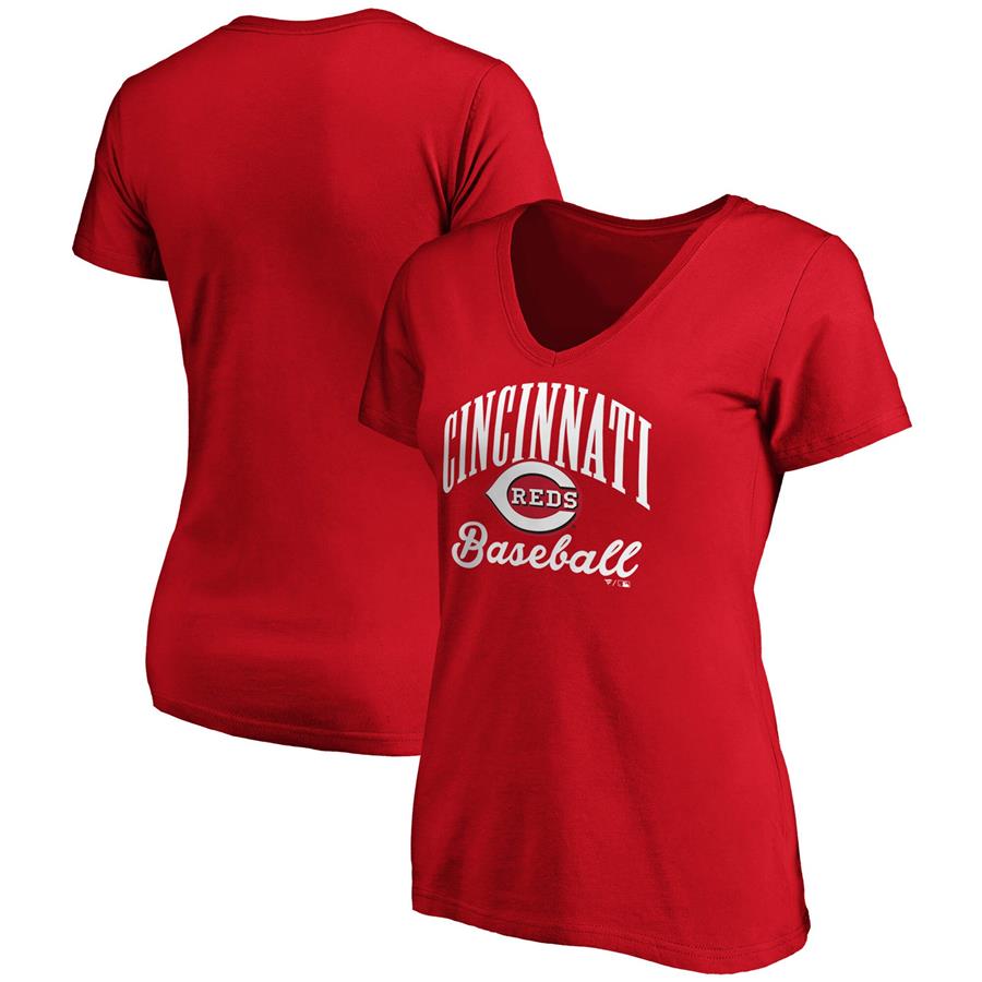 Cincinnati Reds Fanatics Branded Women's Victory Script V-Neck T-Shirt - Red