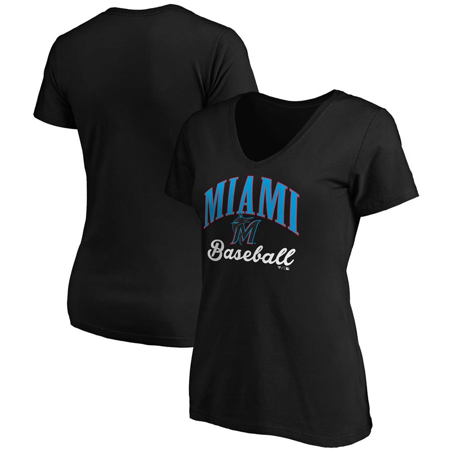 Miami Marlins Fanatics Branded Women's Victory Script V-Neck T-Shirt - Black