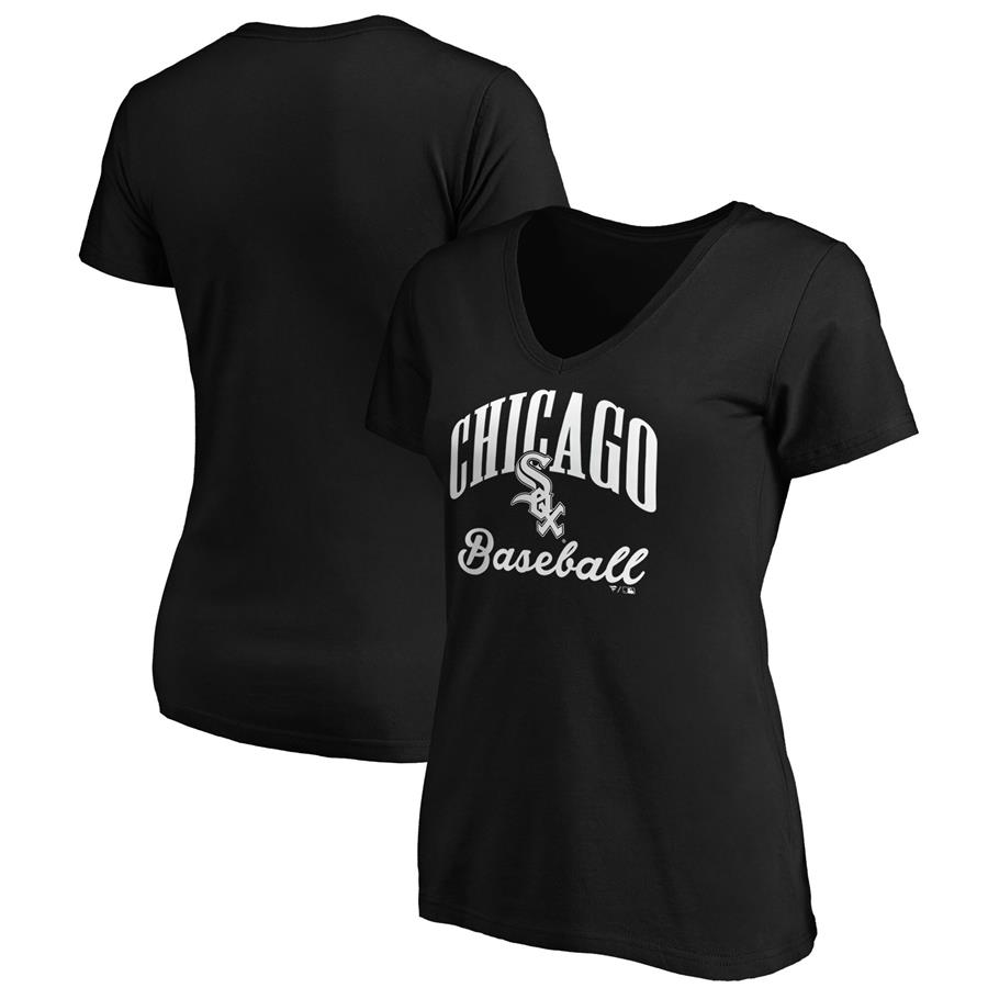 Женская футболка с V-вырезом Chicago White Sox Fanatics Branded Victory Script (чёрный)