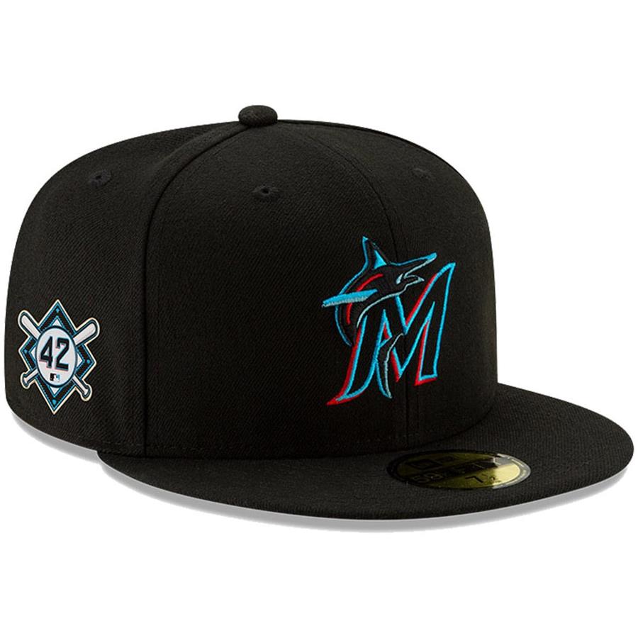 Miami Marlins New Era Jackie Robinson Day Sidepatch 59FIFTY Fitted Hat - Black