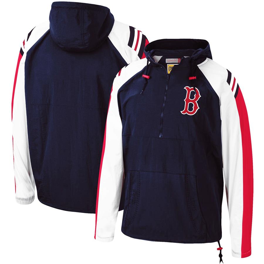 Boston Red Sox Mitchell & Ness Anorak Raglan Half-Zip Pullover Hoodie - Navy