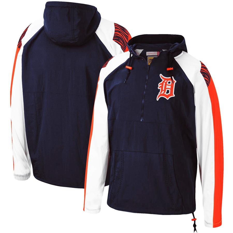Detroit Tigers Mitchell & Ness Anorak Raglan Half-Zip Pullover Hoodie - Navy