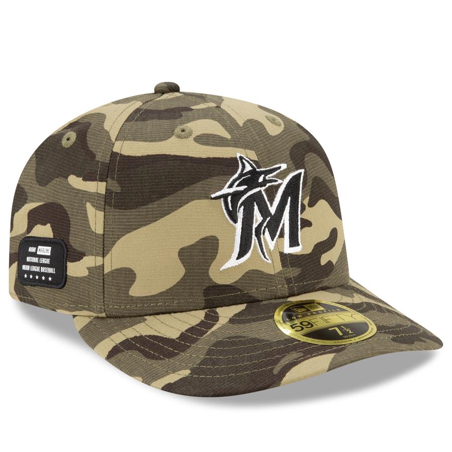Miami Marlins New Era 2021 Armed Forces Day On-Field Low Profile 59FIFTY Fitted Hat - Camo