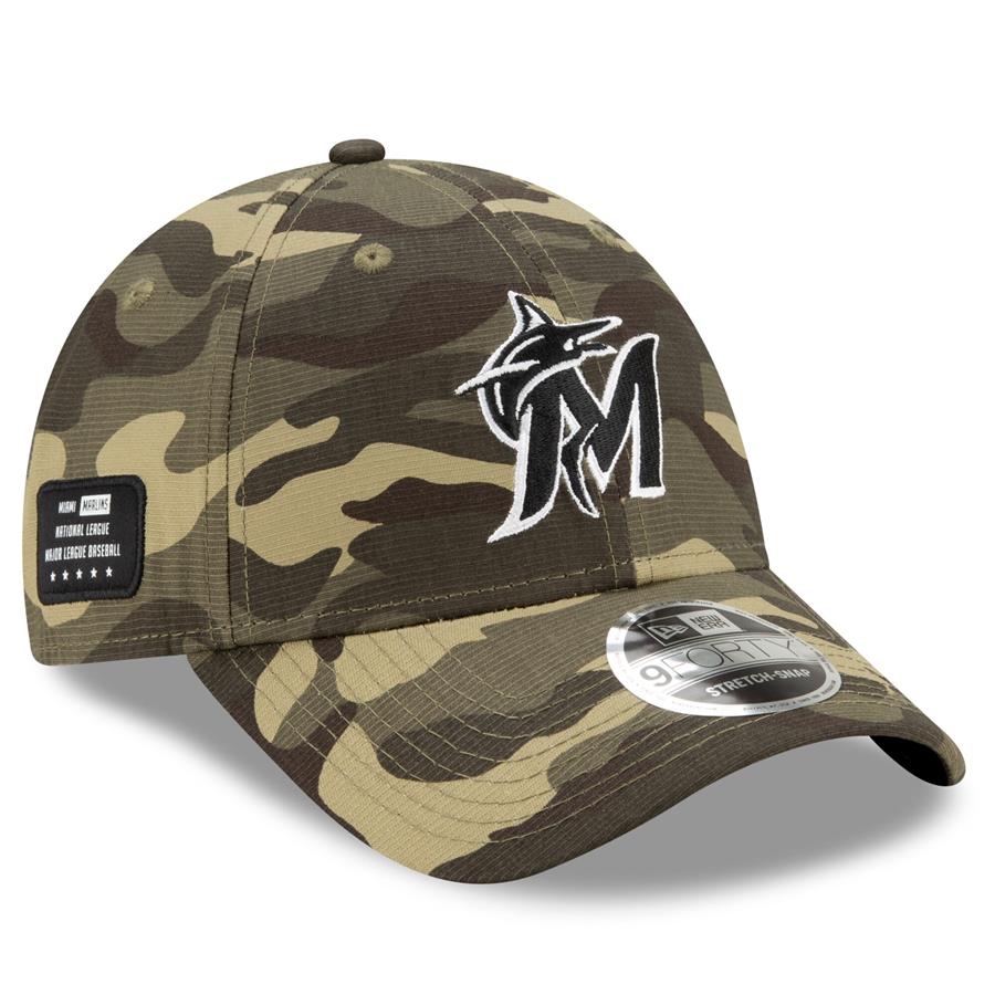 Miami Marlins New Era 2021 Armed Forces Day 9FORTY Adjustable Hat - Camo