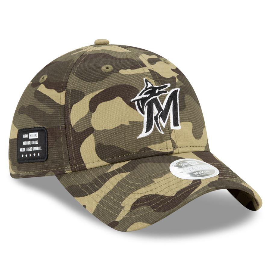 Miami Marlins New Era Women's 2021 Armed Forces Day 9TWENTY Adjustable Hat - Camo