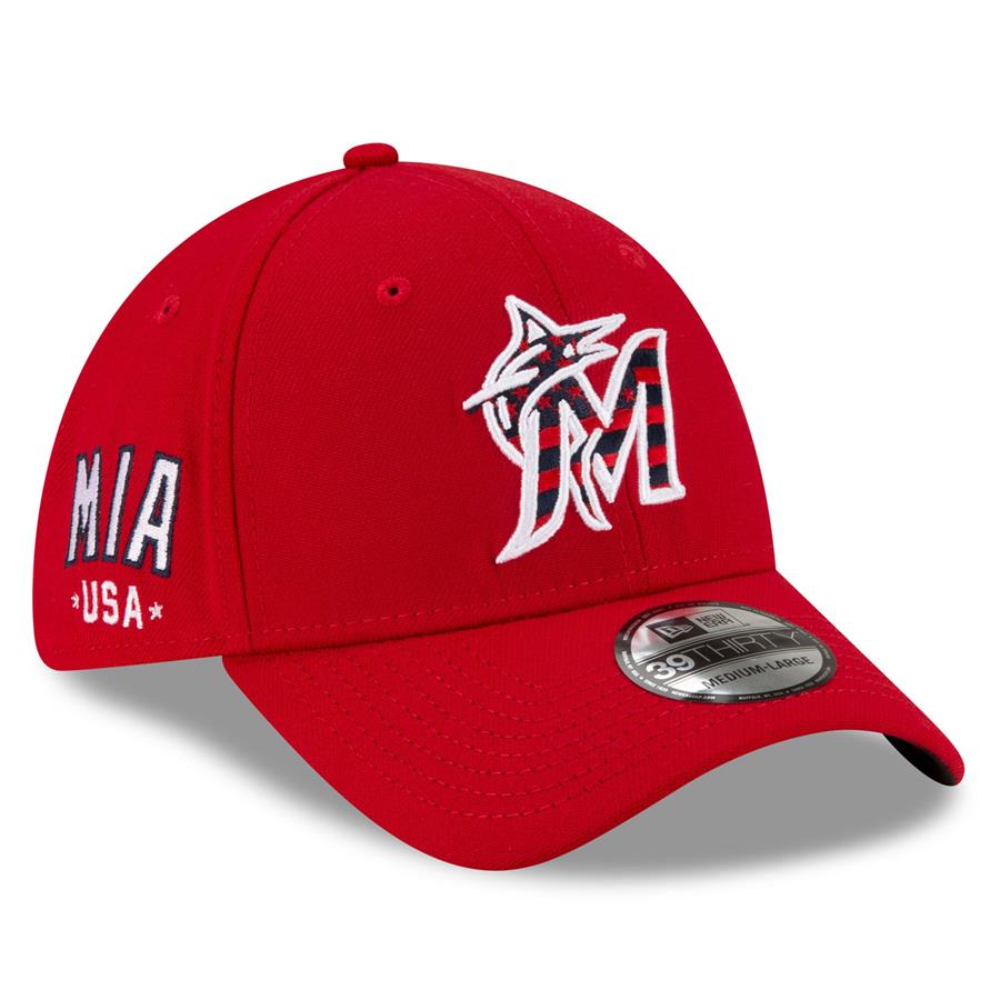Miami Marlins New Era 4th of July 39THIRTY Flex Hat - Red