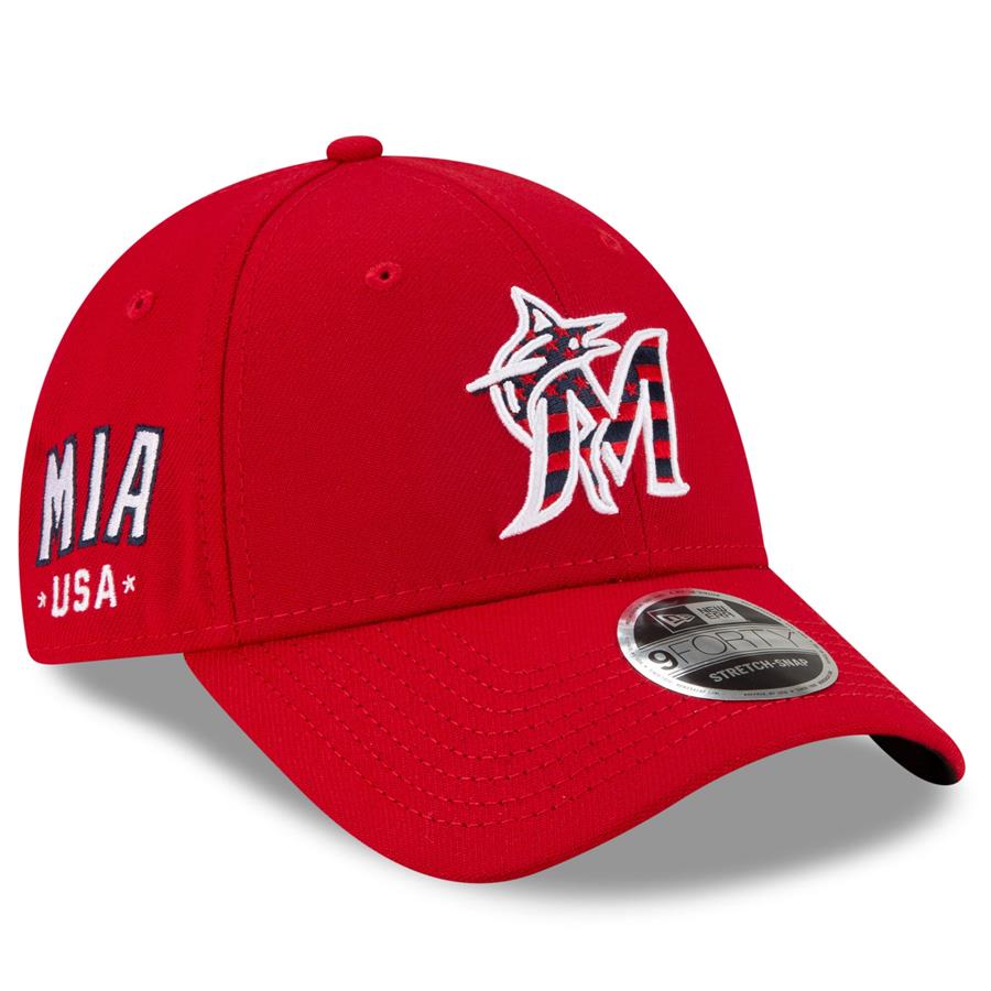 Miami Marlins New Era 4th of July 9FORTY Snapback Adjustable Hat - Red
