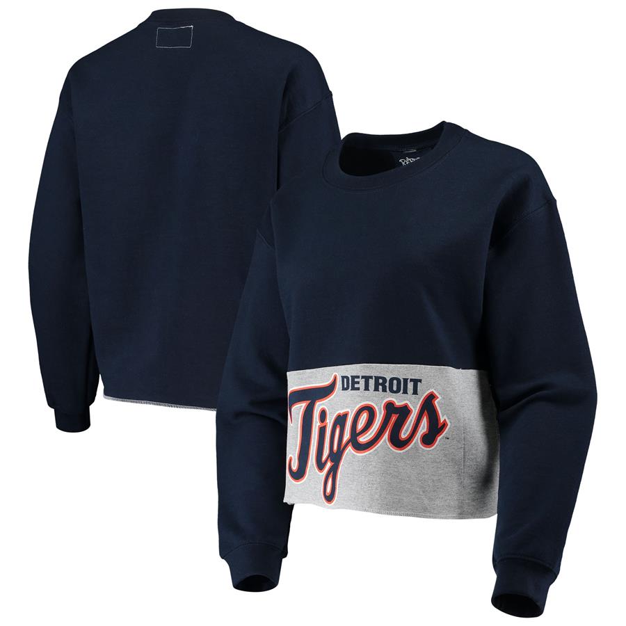 Detroit Tigers Refried Apparel Women's Sustainable Cropped Sweatshirt - Navy
