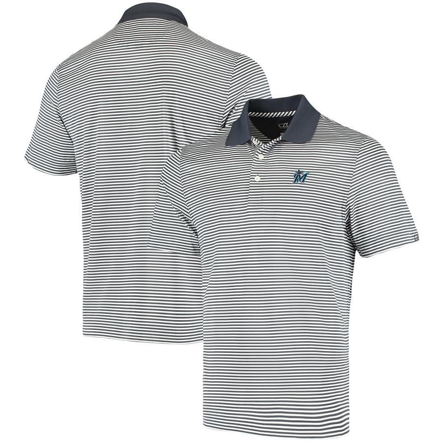 Miami Marlins Cutter & Buck Trevor Stripe DryTec Polo - Gray