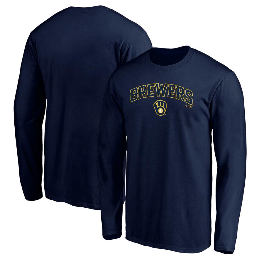 Milwaukee Brewers Fanatics Branded Team Logo Lockup Long Sleeve T-Shirt - Navy