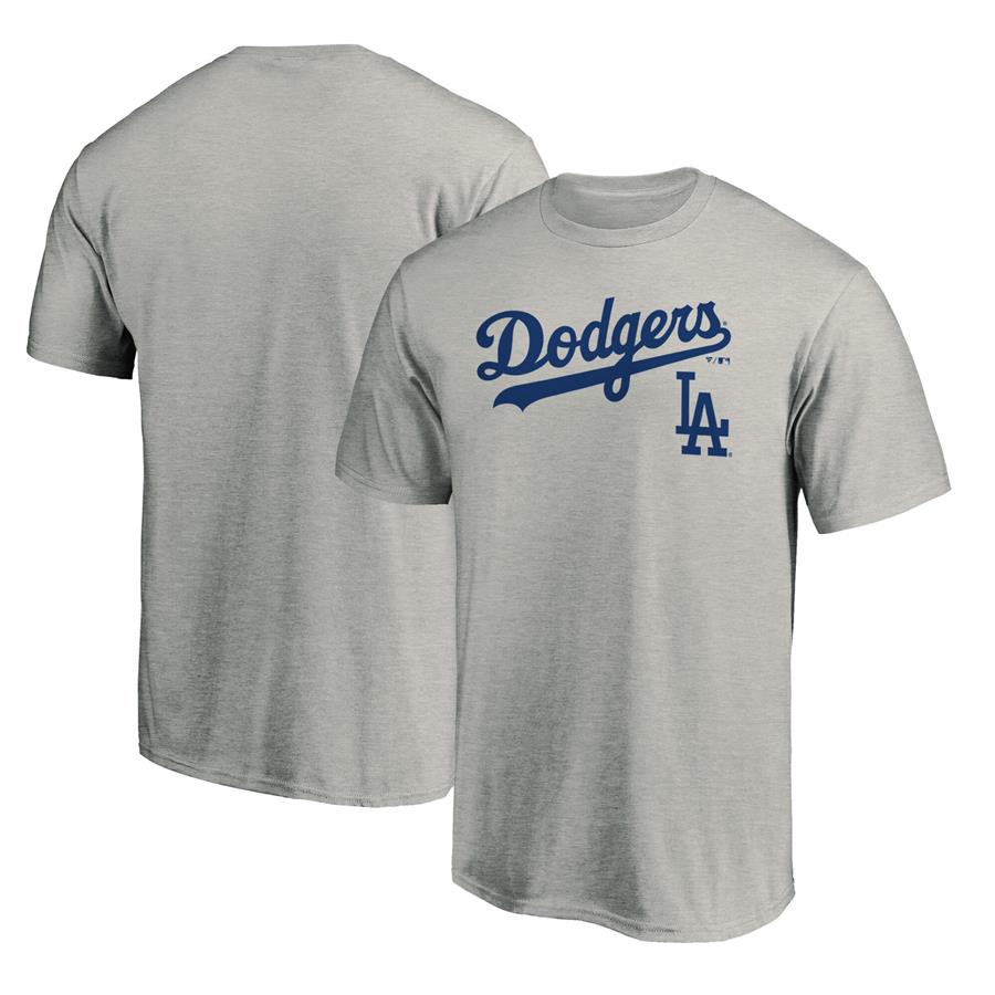 Los Angeles Dodgers Fanatics Branded Team Logo Lockup T-Shirt - Heathered Gray
