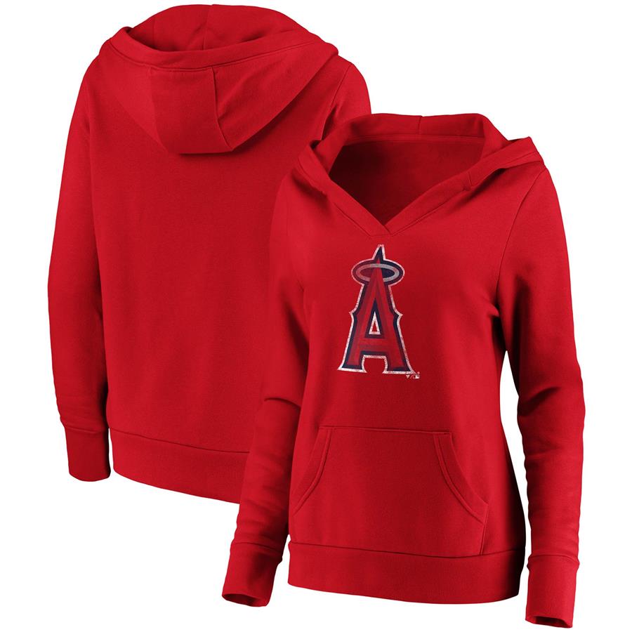 Los Angeles Angels Fanatics Branded Women's Core Team Crossover V-Neck Pullover Hoodie - Red