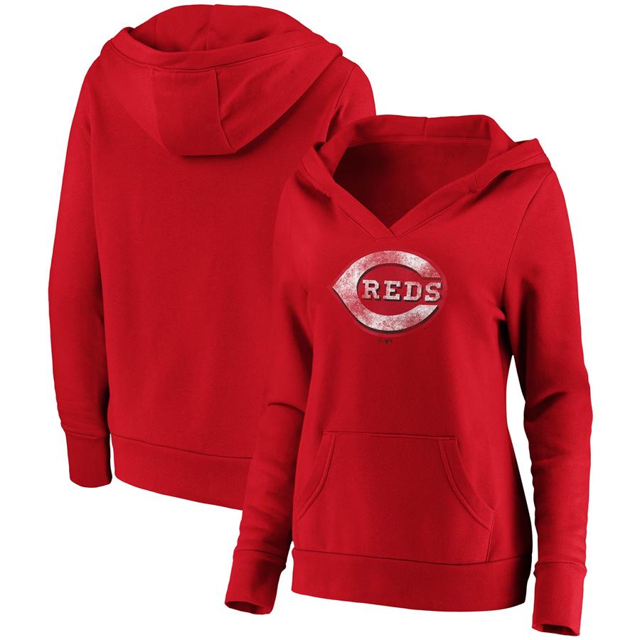 Cincinnati Reds Fanatics Branded Women's Core Team Crossover V-Neck Pullover Hoodie - Red