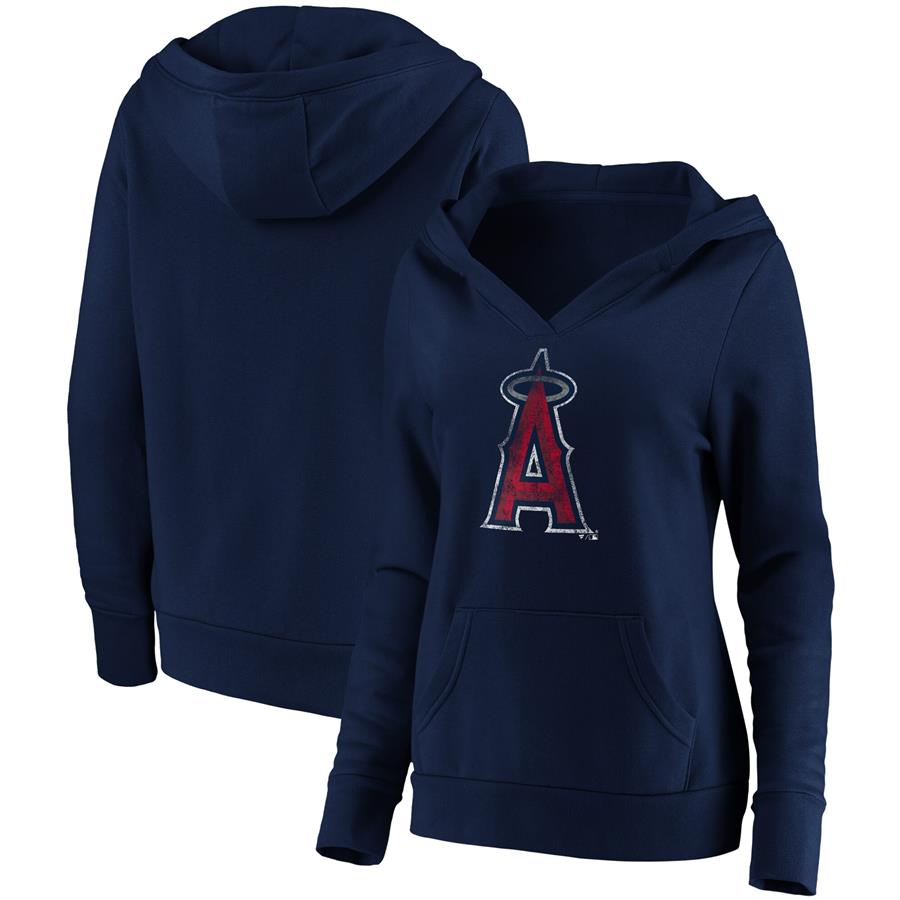 Los Angeles Angels Fanatics Branded Women's Core Team Crossover V-Neck Pullover Hoodie - Navy