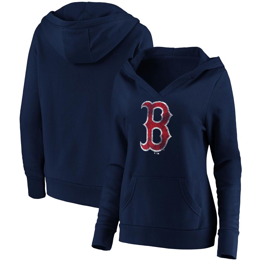Boston Red Sox Fanatics Branded Women's Core Team Crossover V-Neck Pullover Hoodie - Navy
