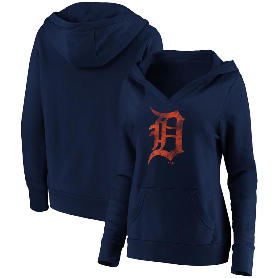 Detroit Tigers Fanatics Branded Women's Core Team Crossover V-Neck Pullover Hoodie - Navy