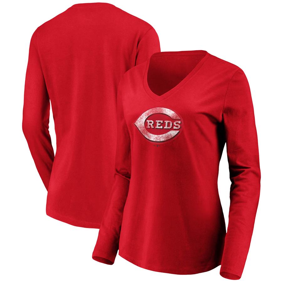 Cincinnati Reds Fanatics Branded Women's Core Team Long Sleeve V-Neck T-Shirt - Red