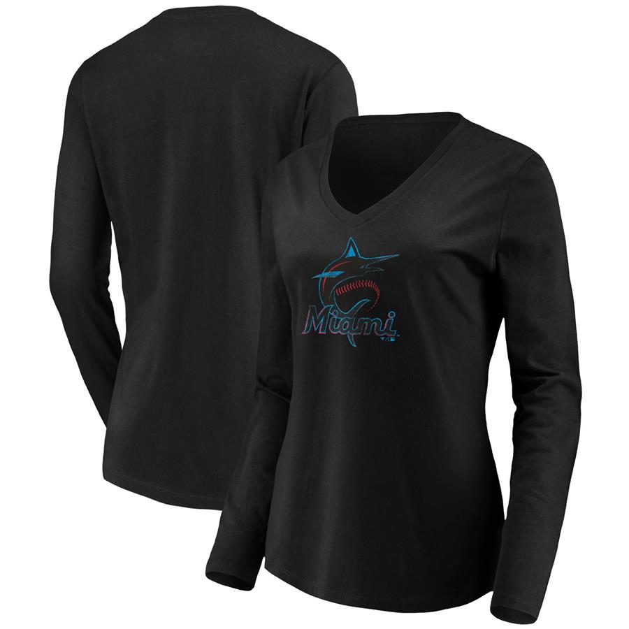 Miami Marlins Fanatics Branded Women's Core Team Long Sleeve V-Neck T-Shirt - Black