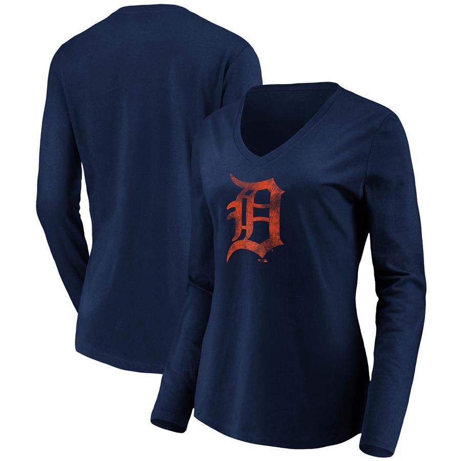 Detroit Tigers Fanatics Branded Women's Core Team Long Sleeve V-Neck T-Shirt - Navy