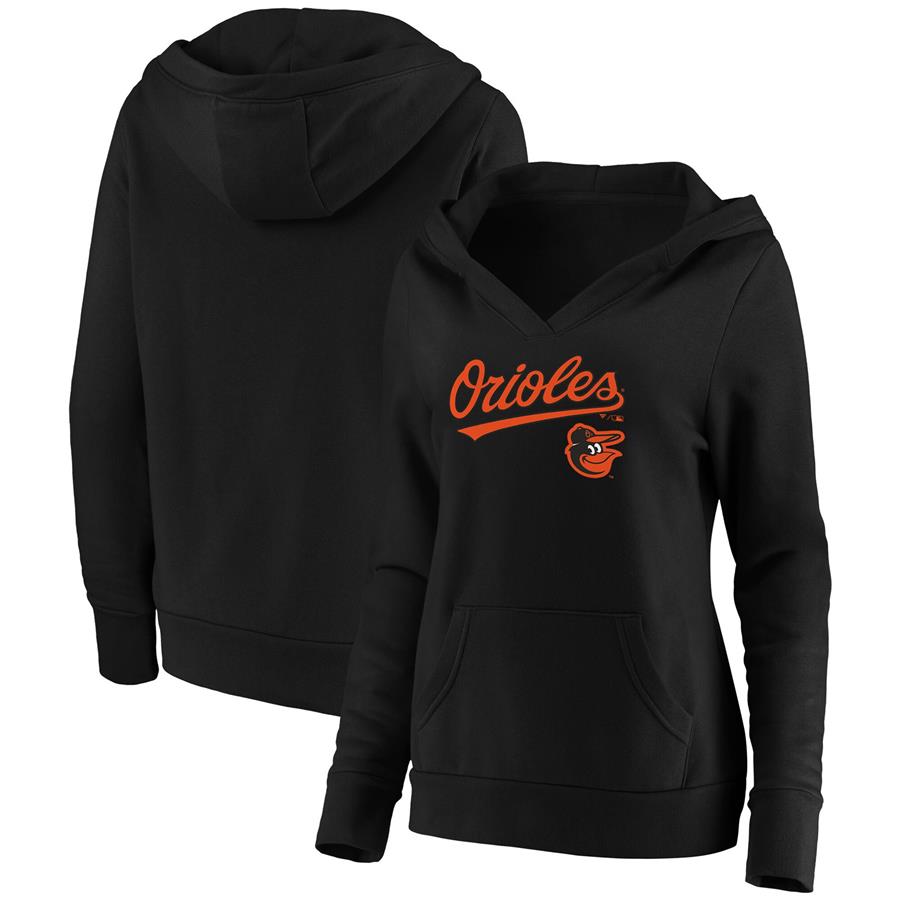 Baltimore Orioles Fanatics Branded Women's Core Team Lockup V-Neck Pullover Hoodie - Black
