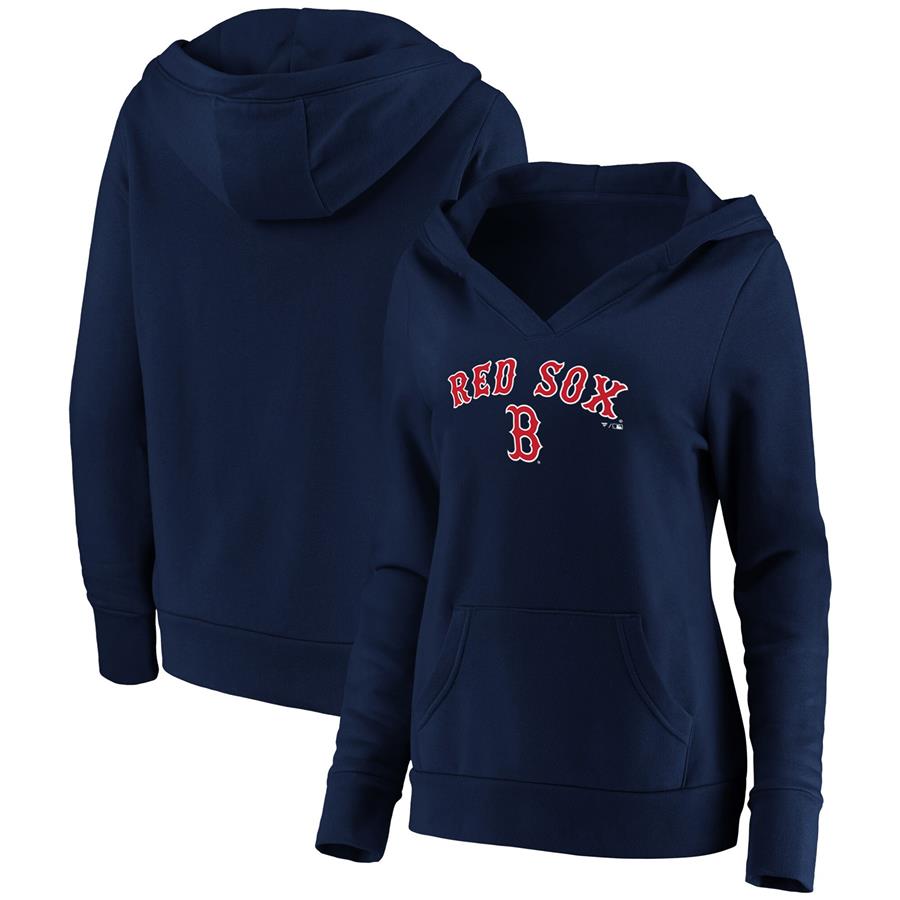 Boston Red Sox Fanatics Branded Women's Core Team Lockup V-Neck Pullover Hoodie - Navy