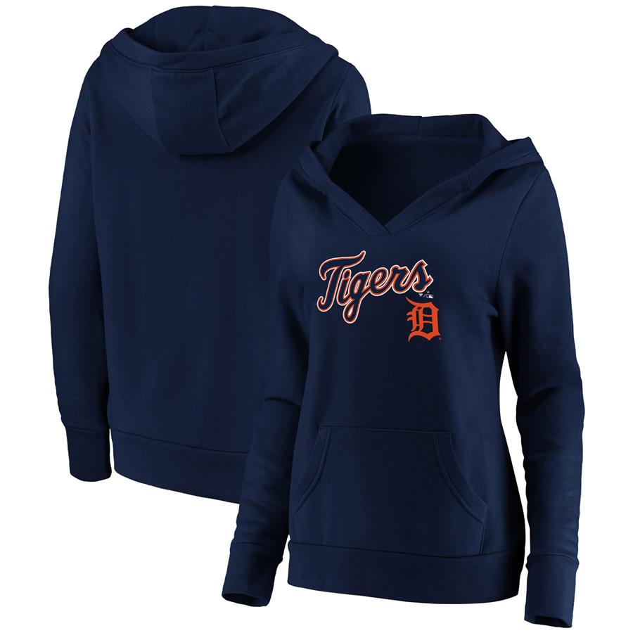 Detroit Tigers Fanatics Branded Women's Core Team Lockup V-Neck Pullover Hoodie - Navy