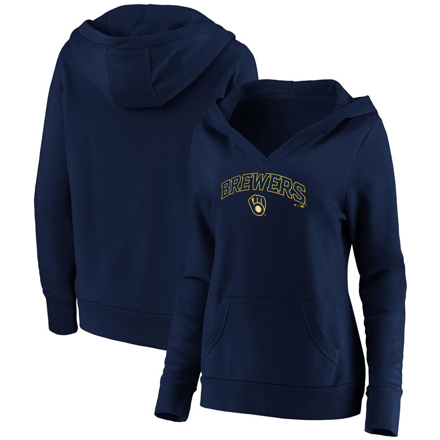 Milwaukee Brewers Fanatics Branded Women's Core Team Lockup V-Neck Pullover Hoodie - Navy